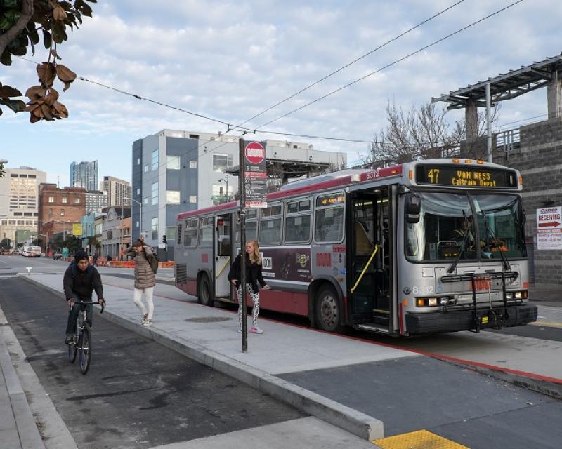 New Bike Lane and Muni Boarding Island at 11th and Harrison streets.