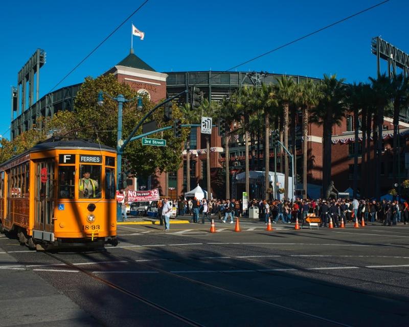 Game time in front of the ballpark.