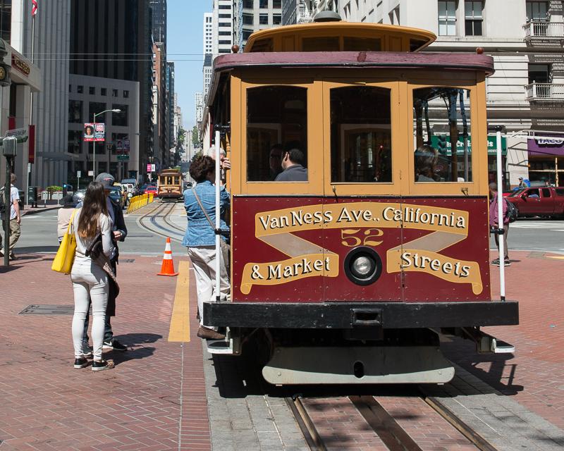 Cable Car at end of California Street line with passengers