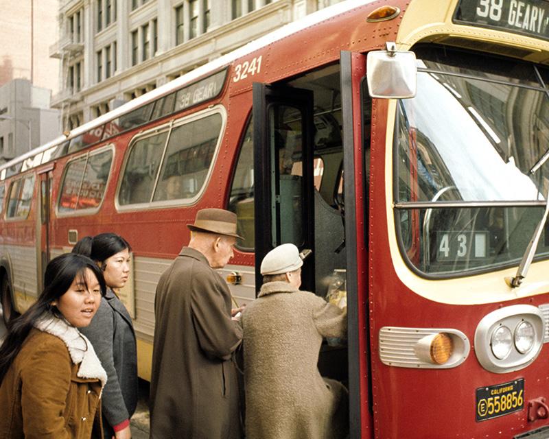 Passengers board the 38 Geary in the late 1970s