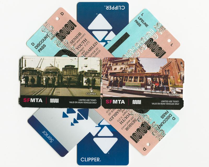 stack of Muni passes and clipper cards