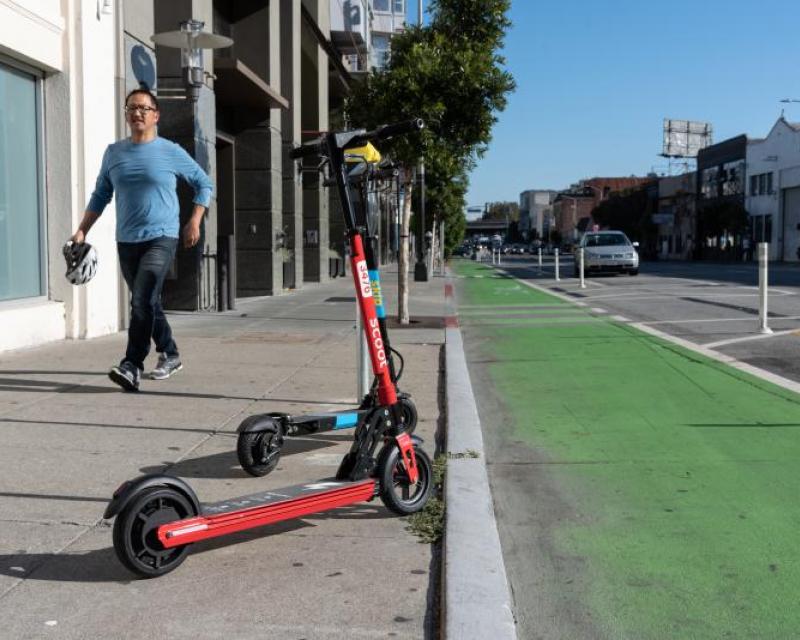 Scooter parked on curb