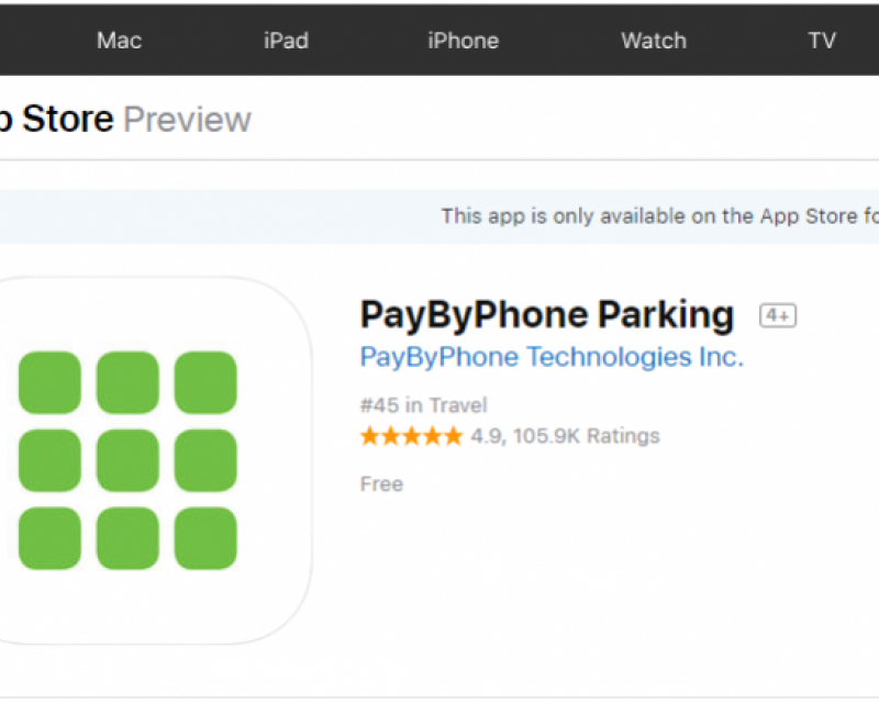 PayByPhone parking app in Apple App Store