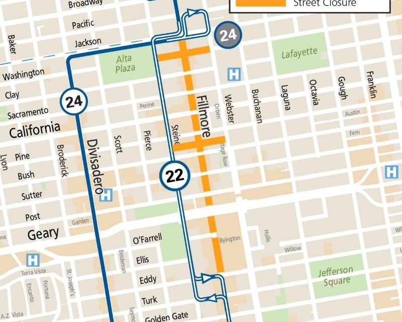 Fillmore Jazz Festival Muni Reroute Map