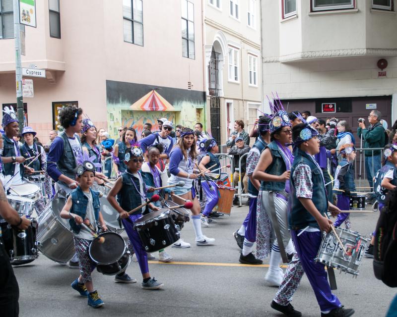Drummers participate in the Grand Parade of a Carnaval festival. 