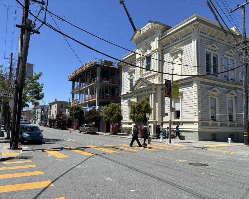 Pedestrians crossing the crosswalk