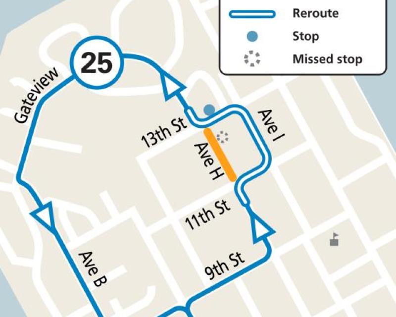 Map of 25 Treasure Island reroute during TI Youth Rugby Tournament, Saturday, June 7, 2025
