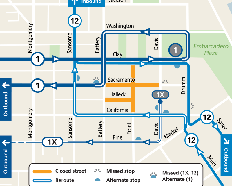 Map showing Muni service changes during Bhangra & Beats Night Market on July 25, 2025