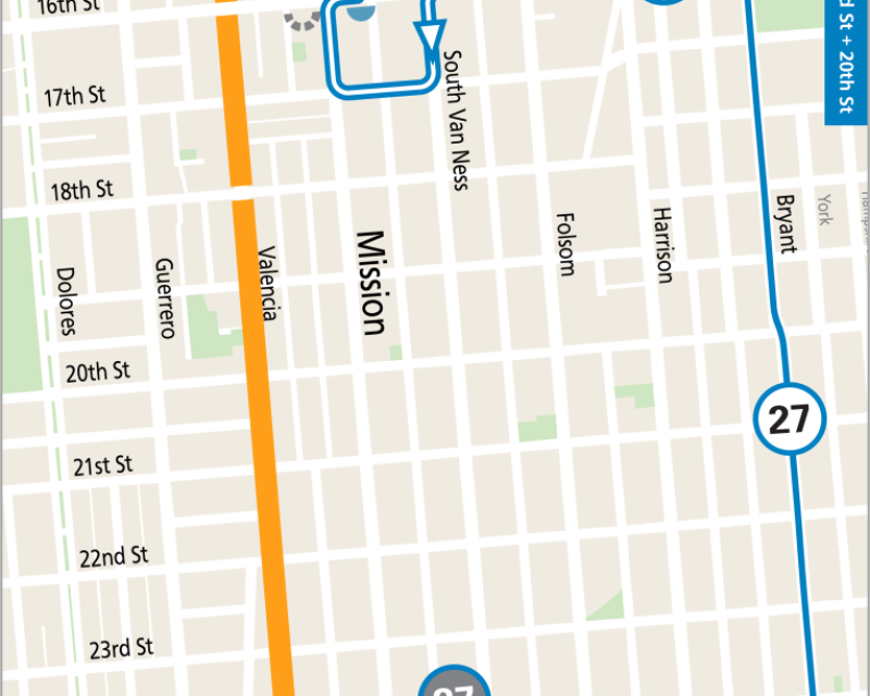 Map of Muni service changes during Mission Sunday Streets event