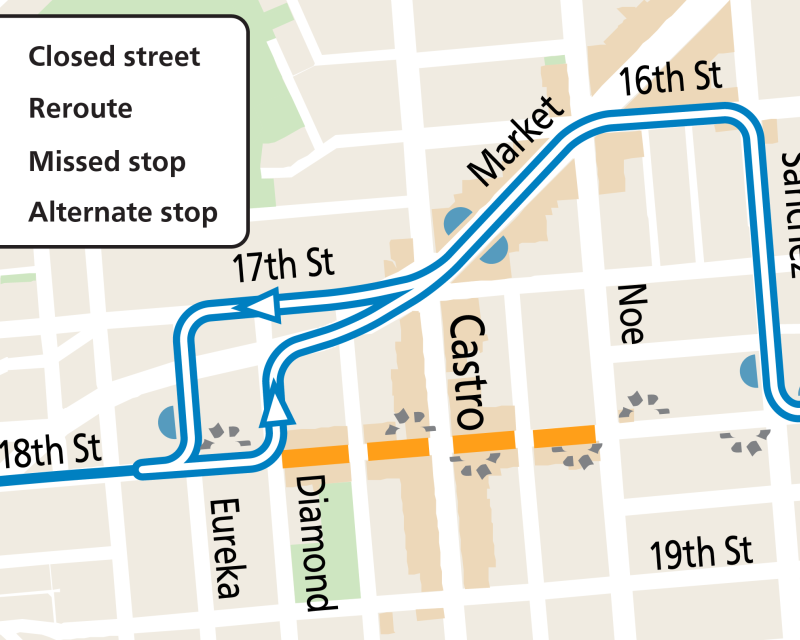 Castro Night Market Event Reroute Map