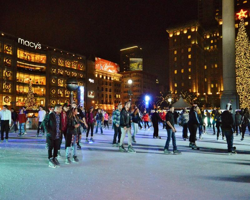 People enjoying holiday Ice Skating in Union Square
