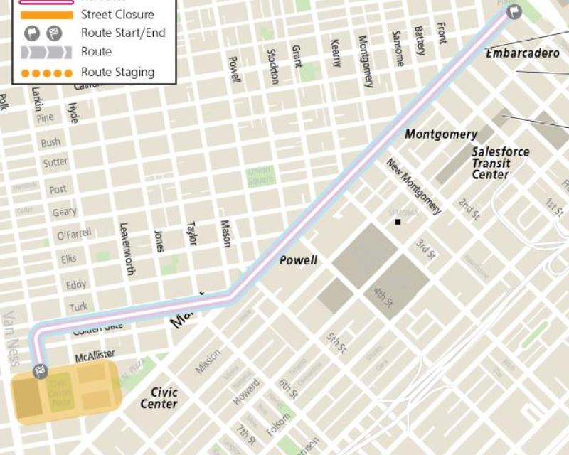Map showing the Trans Ally March route along Market Street