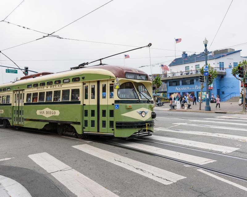 Green historic street travels near fishmeran's wharf