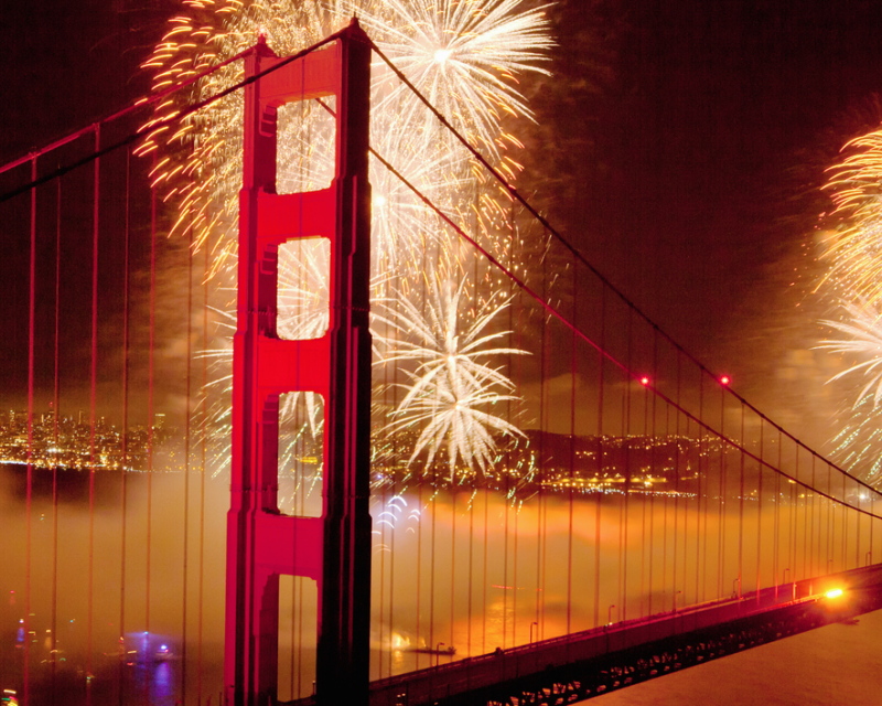 Fireworks and the Golden Gate Bridge