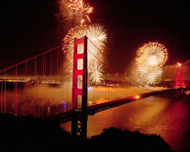 Golden Gate Bridge and Fireworks