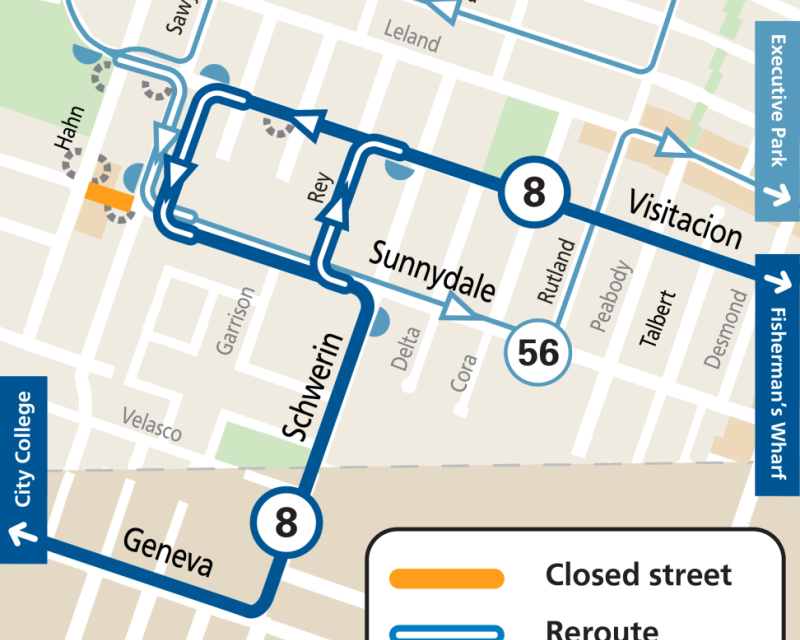 Map of Muni reroutes during Soul Food Festival