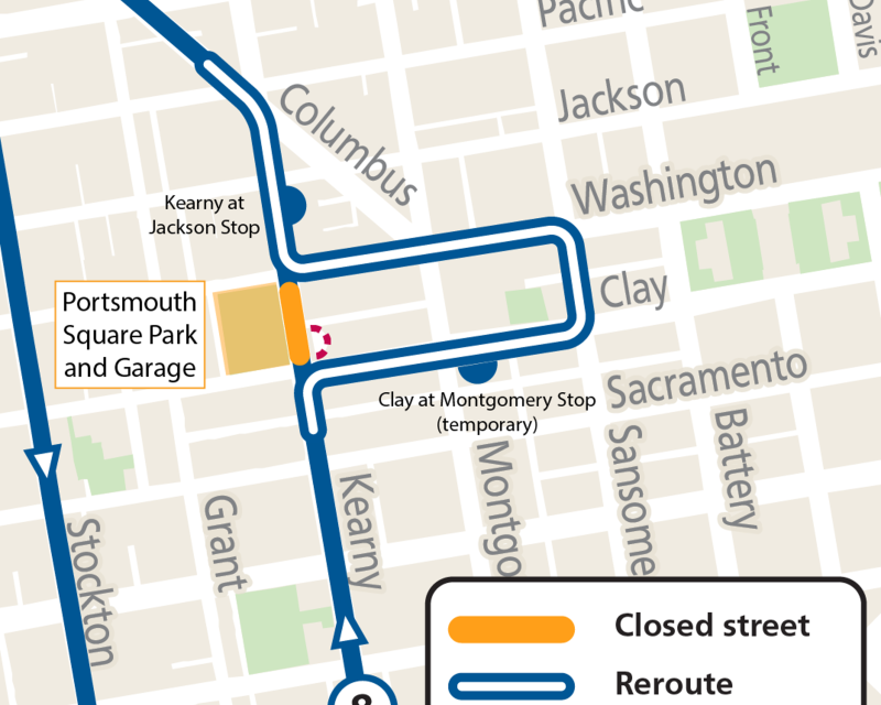 Kearny Street full closure 8 Bayshore reroute plan