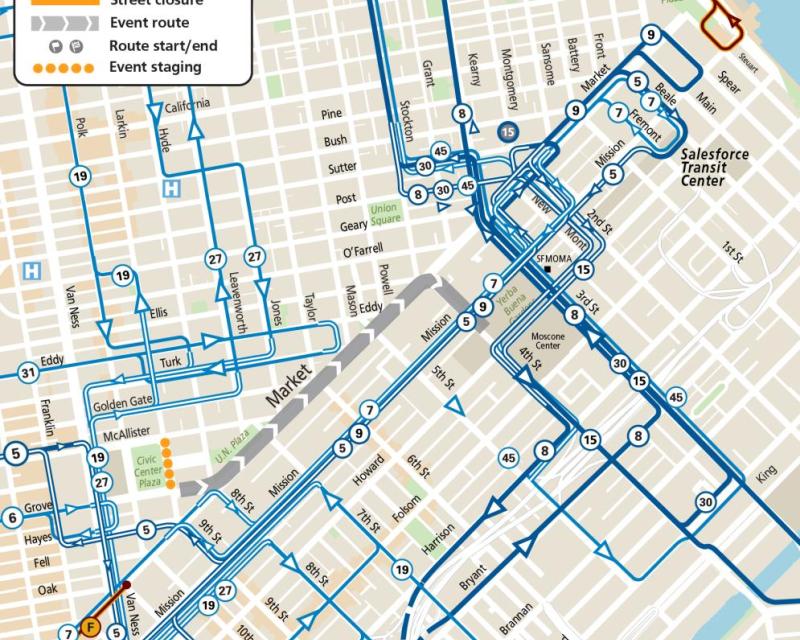 Muni service map for annual Pistahan Parade