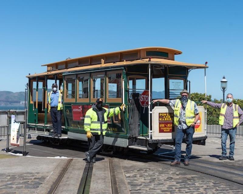 Phot of the Powell/Hyde Cable Car above Fishermans Wharf