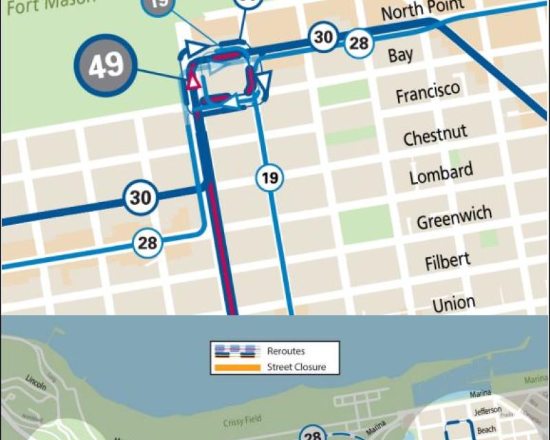 Golden Gate Half Marathon Muni Reroute Map 2022