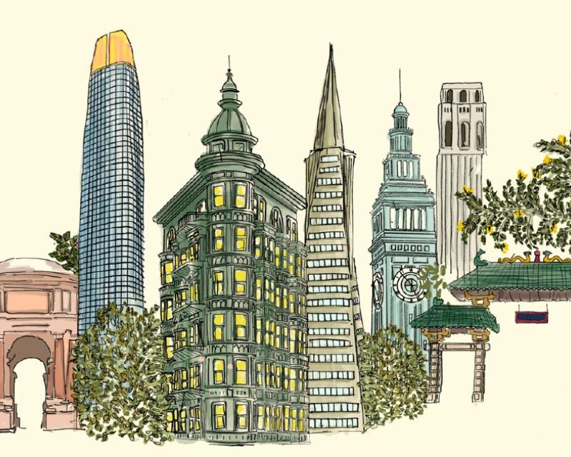 Painting of San Francisco skyline by Krithika Sentottaiyan