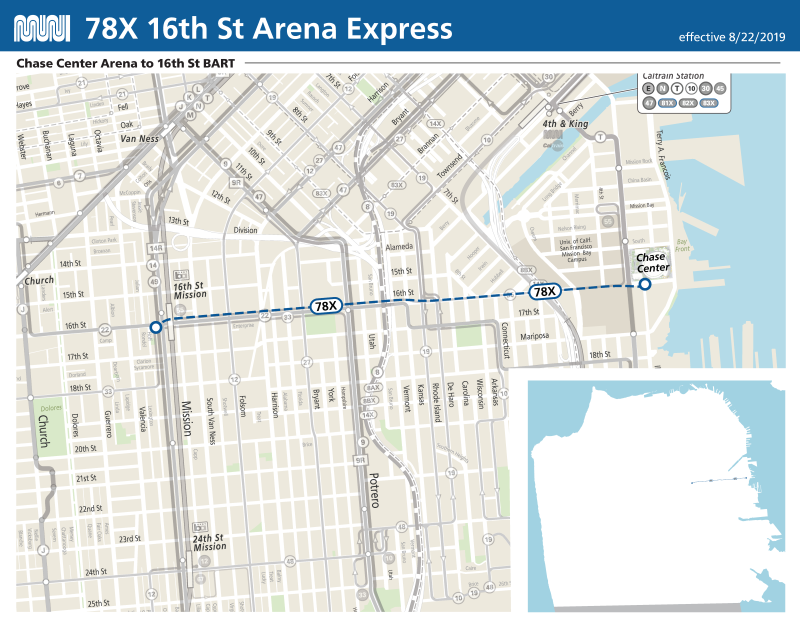 Map of 78X 16th St Arena Express Route