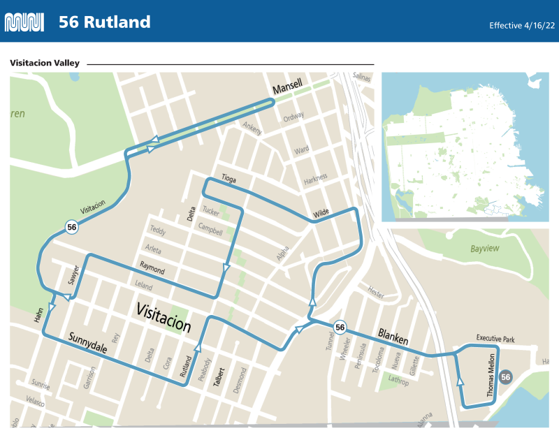 Route map for the 56 Rutland effective April 16 2022