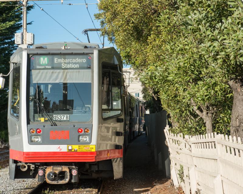 M Ocean View train entering Rossmoor Drive private trackway