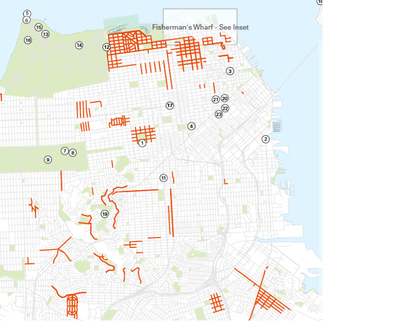 Image of citywide tour bus loading and parking map