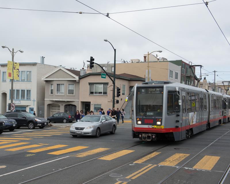 N Judah train at 19th Ave and Judah in Outer Sunset
