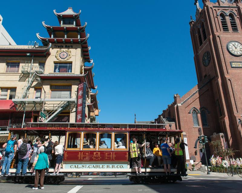 Cable Car in front of Chinatown gates