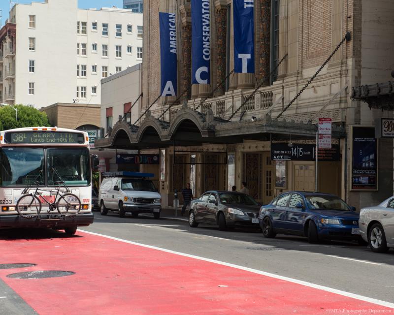 Red Transit Only lane on Geary Boulevard