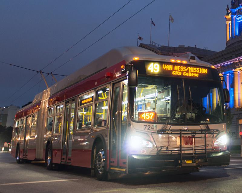 Link to blog post entitled New Sixty Foot Trolley Buses Arrive with image of new electric trolley bus