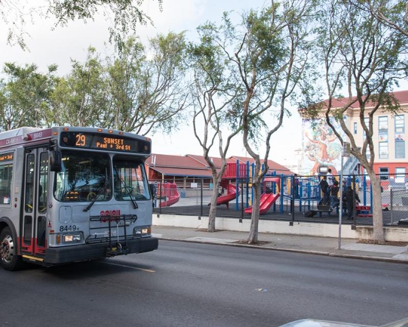A 29 Sunset coach going through the Excelsior neighborhood.