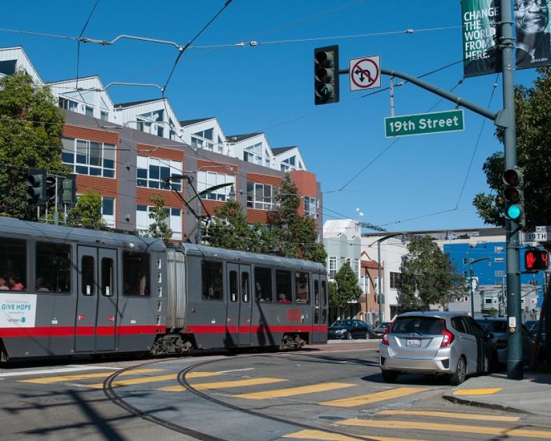 T Third train going past 19th Street in Dogpatch