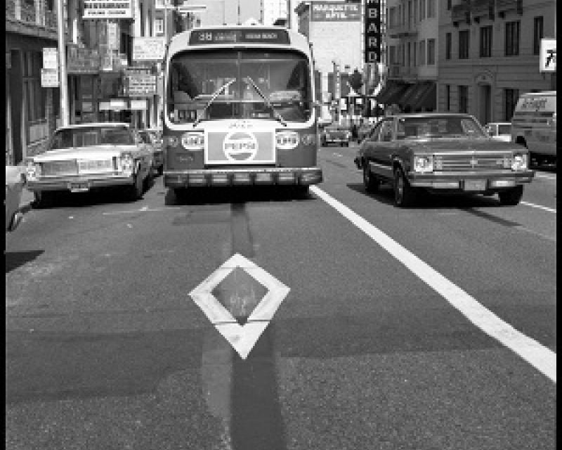 The first transit only lane on the 38 Geary.