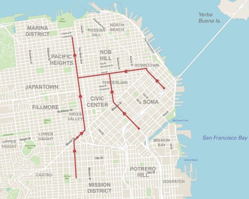 No Left Turns on Van Ness Map.