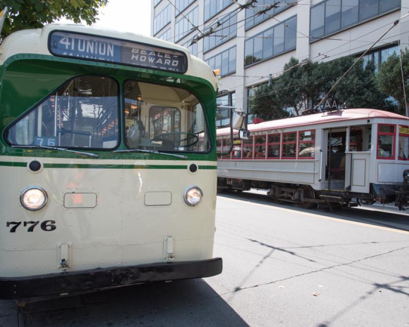 trolley coach and streetcar