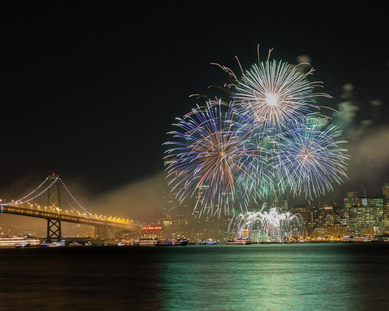 New Year fireworks over San Francisco bay.