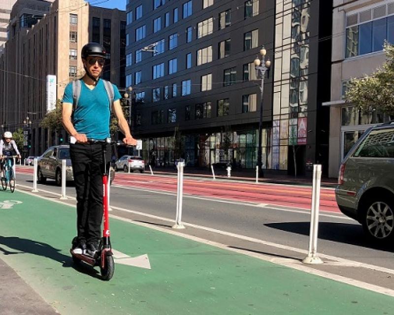 Scooter on the bike path.
