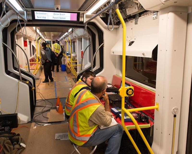 Technicians Performing Noise and Vibration Testing on New Siemens LRV | July 21, 2017