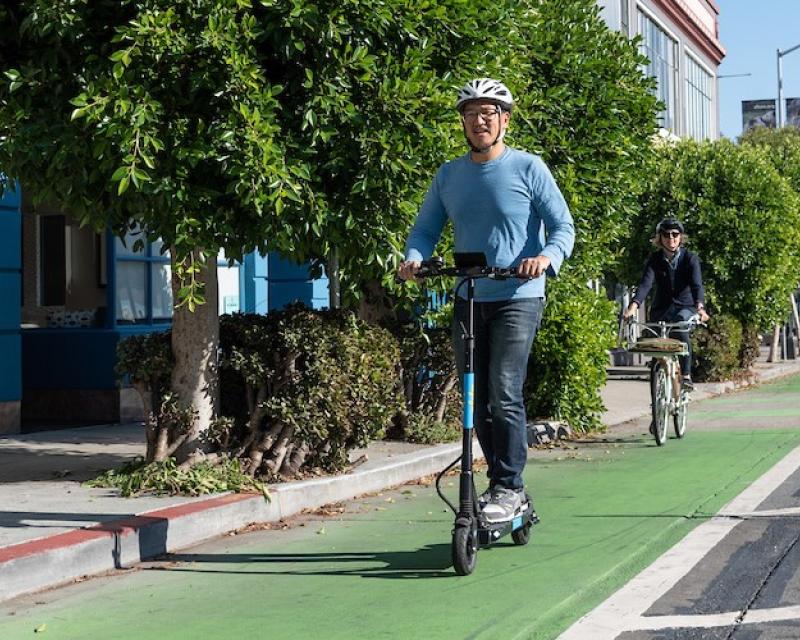 E scooter on the bike path.