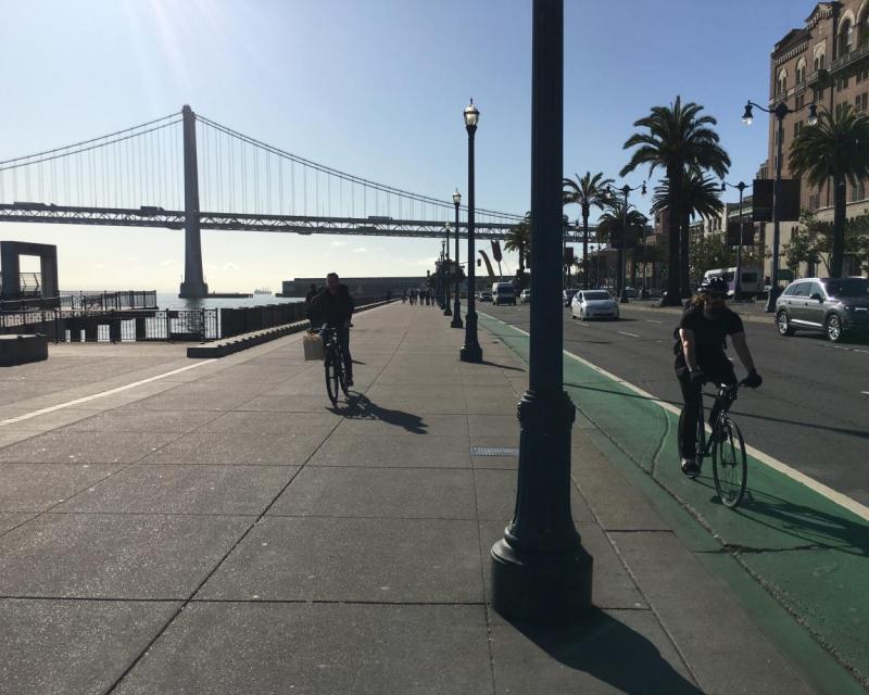 Embarcadero bike path and Bay Bridge 