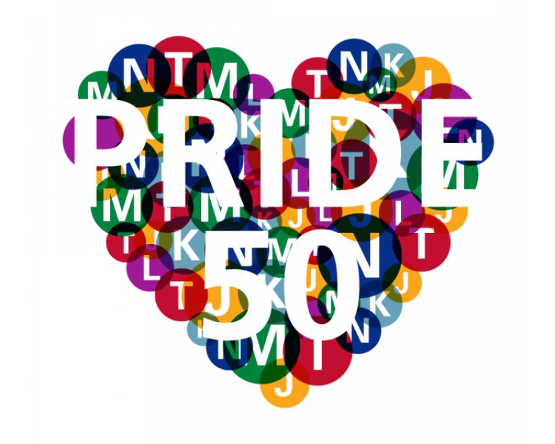 SFMTA Pride Heart with line letters in background