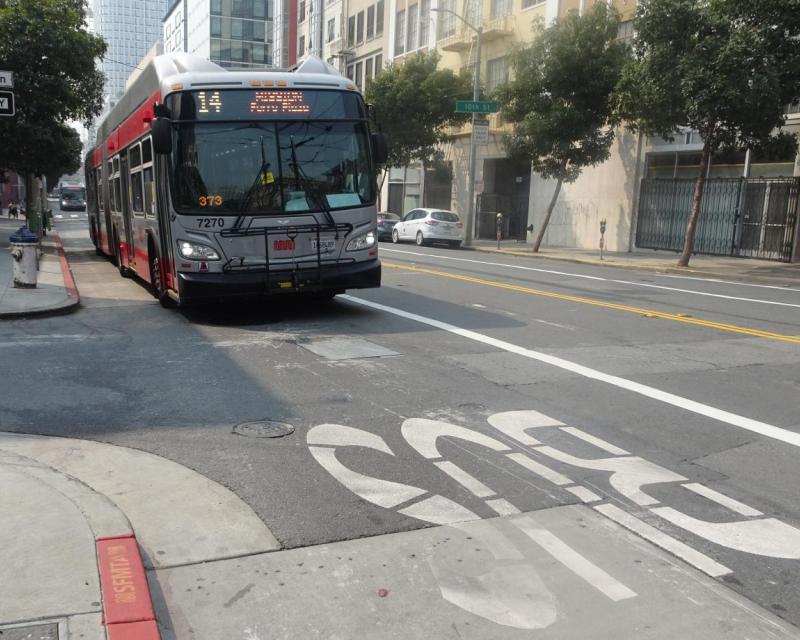 14 Mission on downtown transit lane in SoMa. 