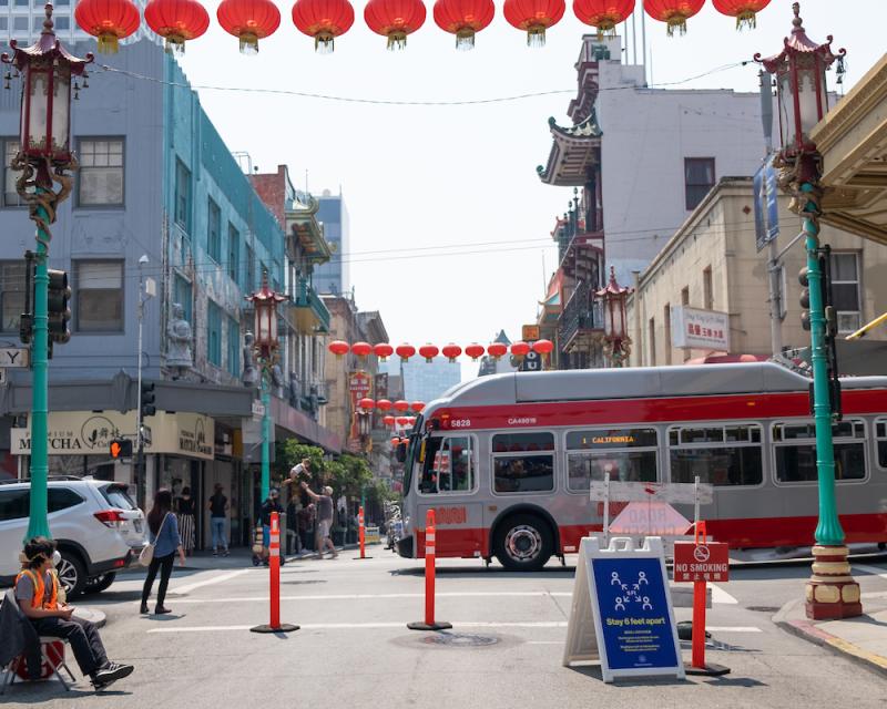 Muni 1 California traveling through Chinatown on Clay Street