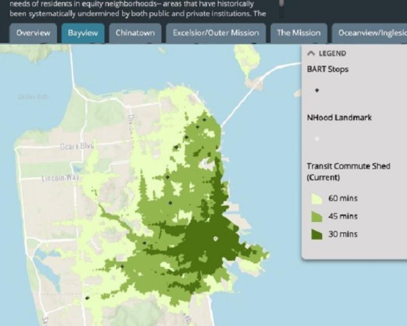 Image of SFMTA’s Equity Toolkit showing information for the Bayview neighborhood since Shelter in Place began