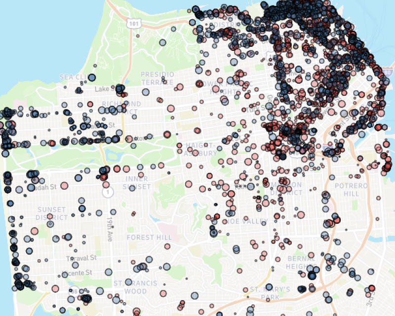 Scooter and bike citation location in San Francisco map