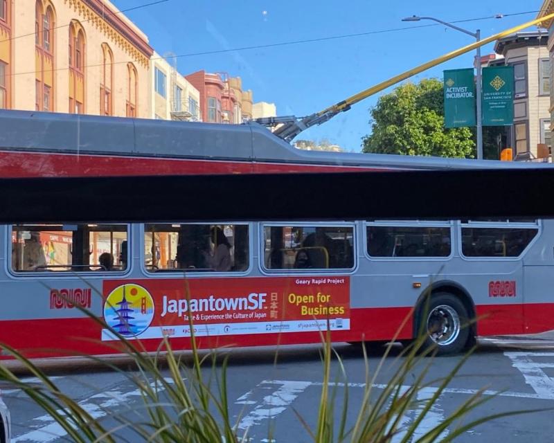 Bus with ad promoting Japantown