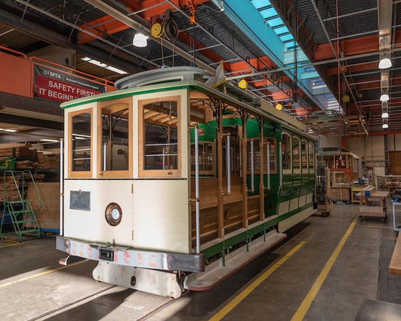 Restored Cable Car 8 being readied for return to service